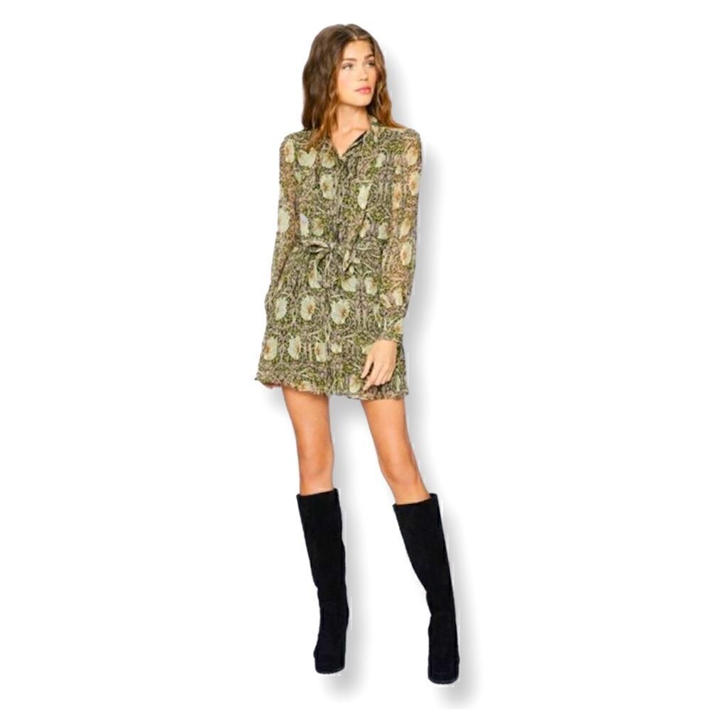 MORRIS & CO. x PAIGE // Vittoria Dress - Warm Suede/Tan Multi Silk NWT